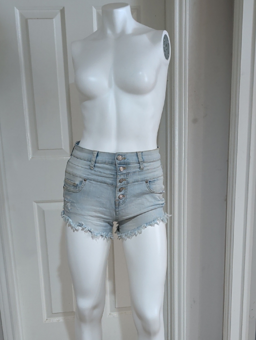 Women’s Light Blue High-Rise Distressed Denim Shorts Size 5